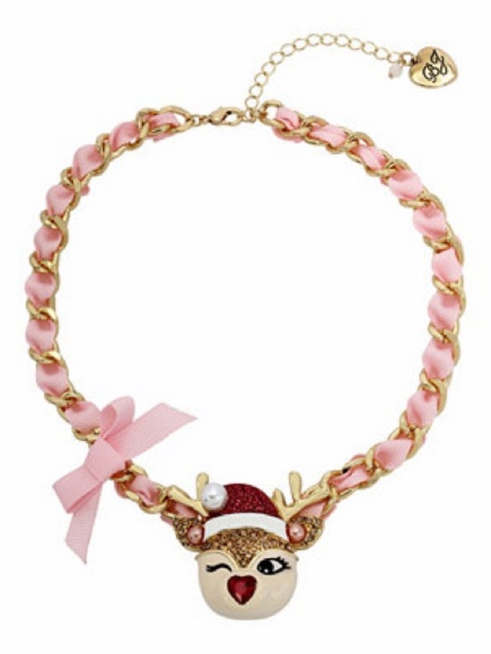 EUC Betsey Johnson Jingle Bell Bling Reindeer Necklace